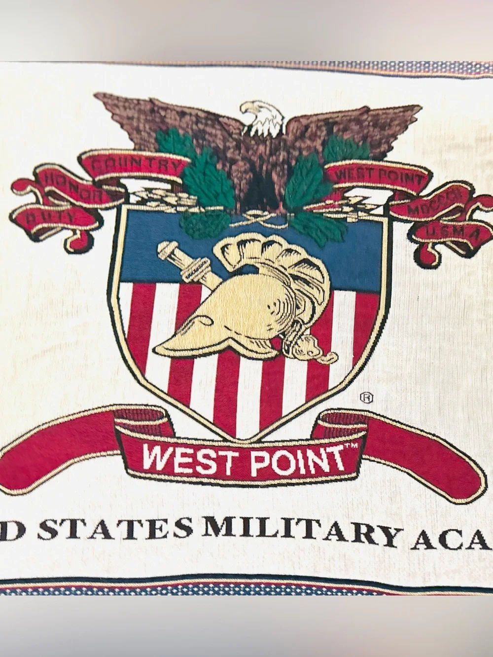 Vintage West Point Military Academy USMC Woven Throw Blanket 54x78 Army Cadet